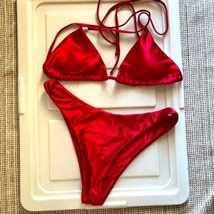 Satin red bikini set